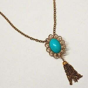 VintageSarah Coventry "Magic Mood" Gold-Tone Necklace with Faux-Turquoise Stone